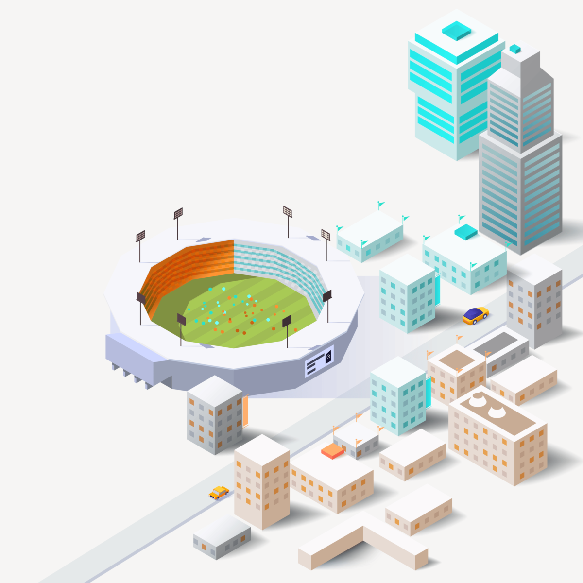 competitive benchmarking isometric cityscape